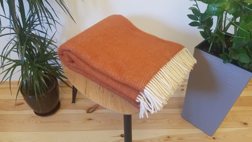 Koc z wełny Nowozelandzkiej 150 x 200 cm - rudy, Diagonalny 500g/m2 - Wak Koce