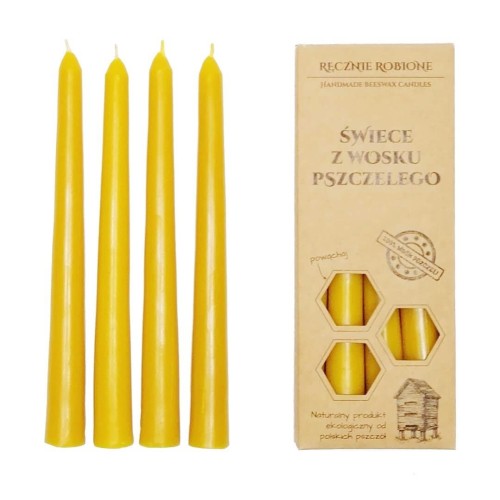 Świece z wosku pszczelego, do świecznika, gładkie [4 szt. w pudełku] - odPszczelarzy