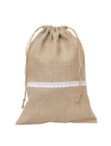 Lniany worek dekoracyjny – z koronką – 26 x 36 cm
