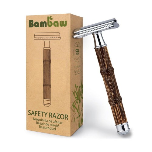 Wielorazowa maszynka do golenia na żyletki, z bambusowym uchwytem, Srebrna, Slim Silver - Bambaw
