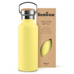 Butelka termiczna ze stali nierdzewnej z bambusową zakrętką, podwójnie izolowana, Yellow Beam, ZERO WASTE, 750 ml - Bambaw 