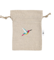 Lniany woreczek dekoracyjny z haftem - Koliber –  15×20 cm