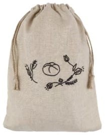 Lniany worek na pieczywo z haftem i bawełnianą podszewką - Bułeczka folk - 33x45 cm