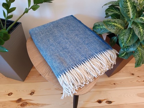Koc z wełny Nowozelandzkiej 150 x 200 cm - Pepitka, niebieski, 400g/m2 - Wak Koce